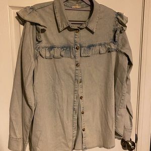 Denim Ruffle Button Up